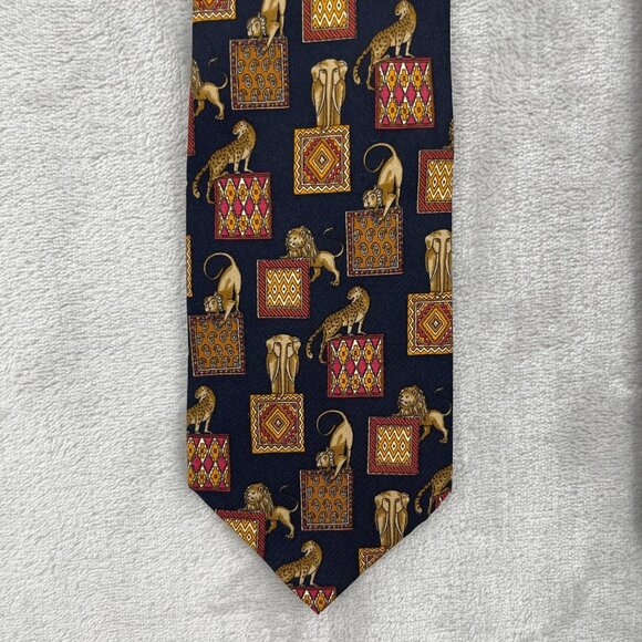Salvatore Ferragamo Other - Salvatore Ferragamo Animal Print Lion Cheetah Elephant 100% Silk Tie Italy